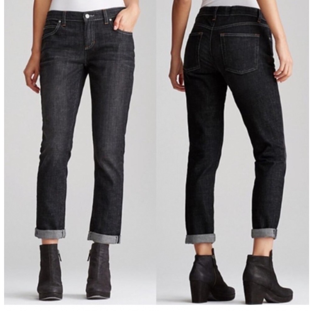 Eileen Fisher Boyfriend Jeans 16 Black Organic Cotton Stretch Womens Made USA